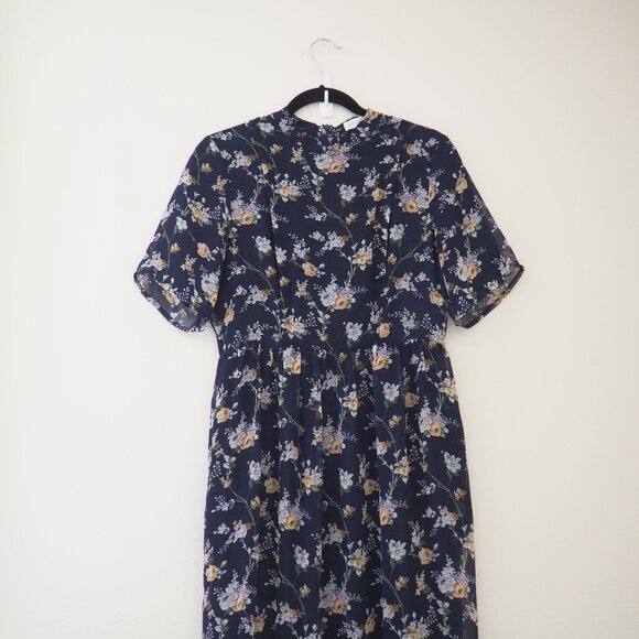 Roolee Mom Navy Blue Floral Short Sleeve Modest Nursing Maxi Dress sz S - Picture 3 of 7